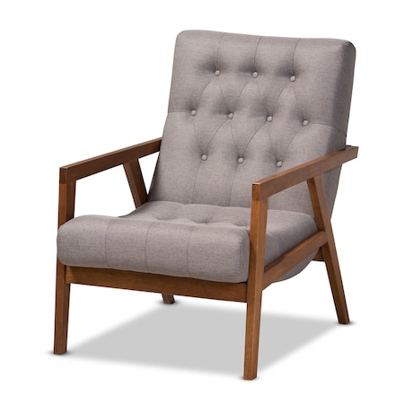 Baxton Studio Naeva Mid-Century Grey Upholstered Walnut Finished Wood Armchair 160-9945